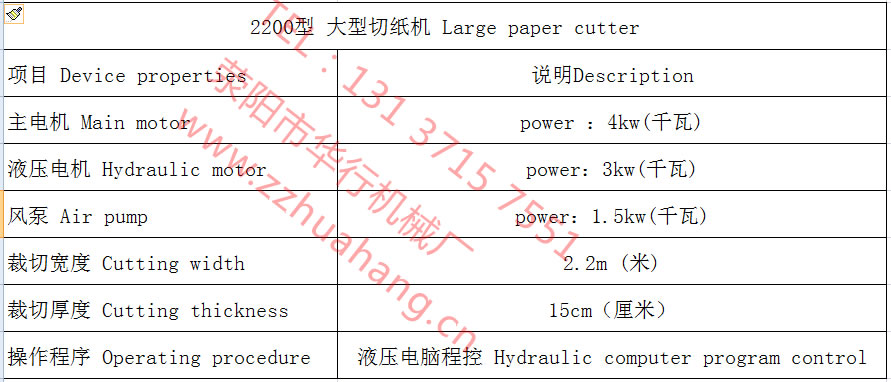 2200大型切紙機參數(shù)